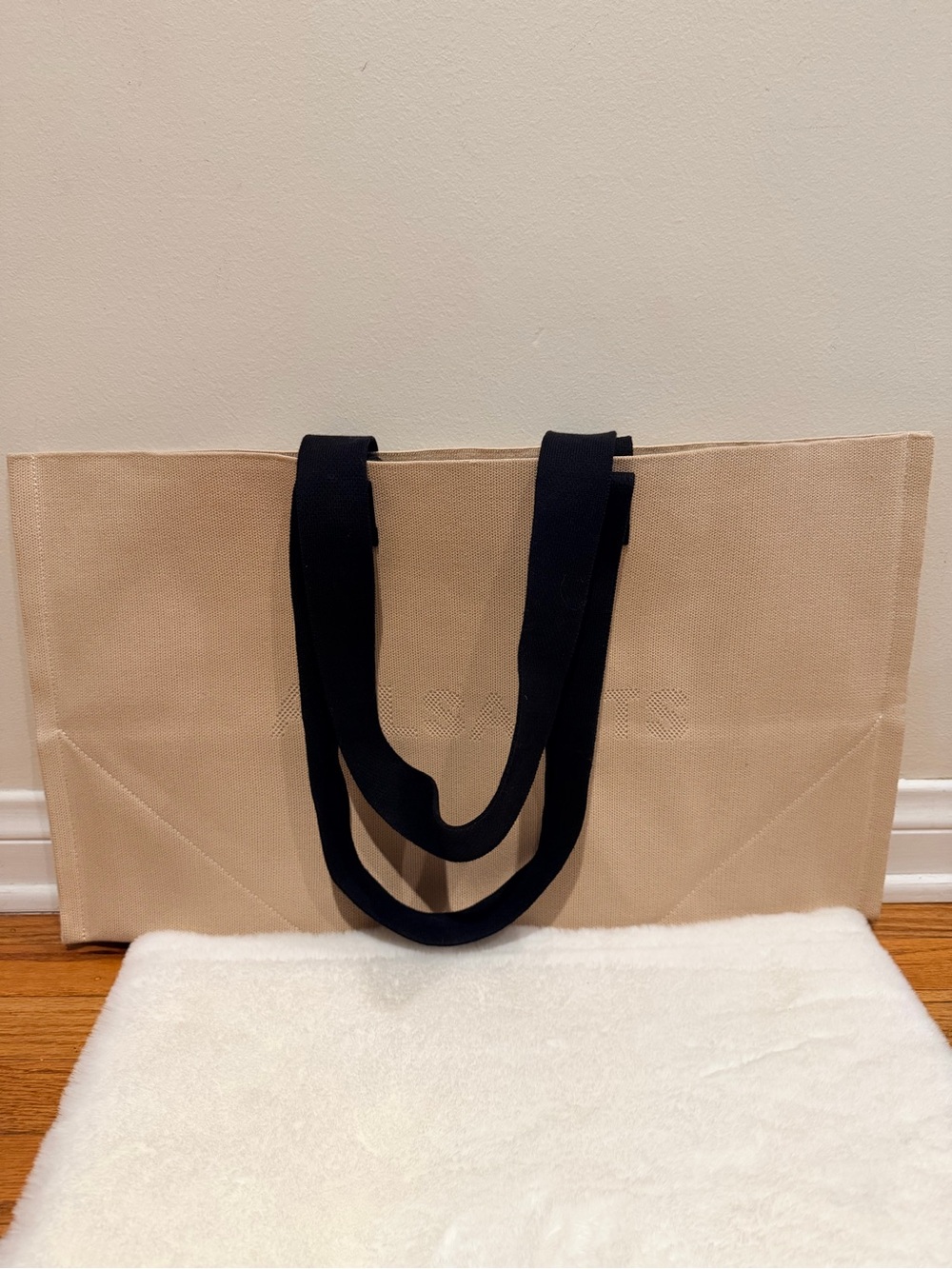 All Saints Canvas Tote Bag with Contrast Black Straps - Beige
